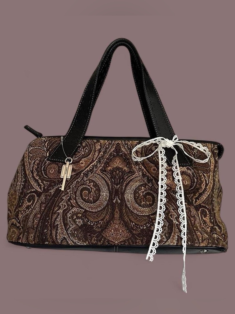 Vintage Fossil Brown Paisley Tapestry Shoulder Bag
